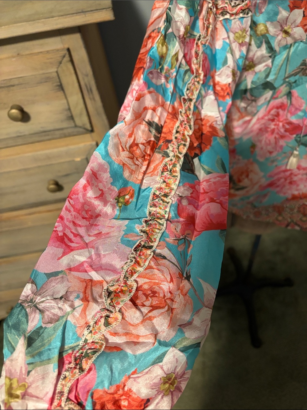 Johnny Was 100% Silk Rose Narcisa Pink Floral Split-Neck Long Sleeve Blouse - Picture 3 of 12